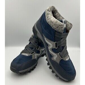 Fur Lined Ankle Boots Women's Size 9.5 Blue Faux Suede Lug Sole Warm Hook & Loop